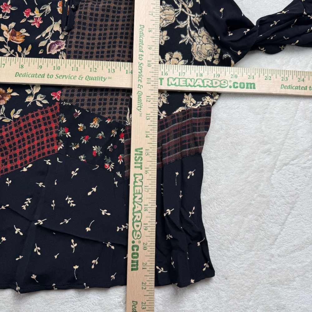 Vintage Womens Patchwork Floral Plaid Top Cottagecore Boho Long Sleeve Size M - Picture 3 of 5